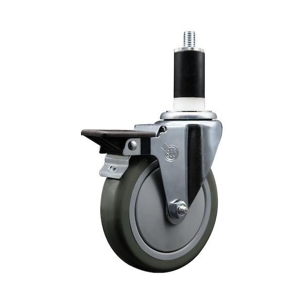 5'' Gray Poly Swivel 1-3/8'' Expanding Stem Caster with Brake